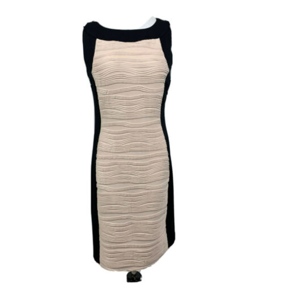 Calvin Klein Dresses & Skirts - Calvin Klein black cream sheath dress textured wedding guest stretch siz…